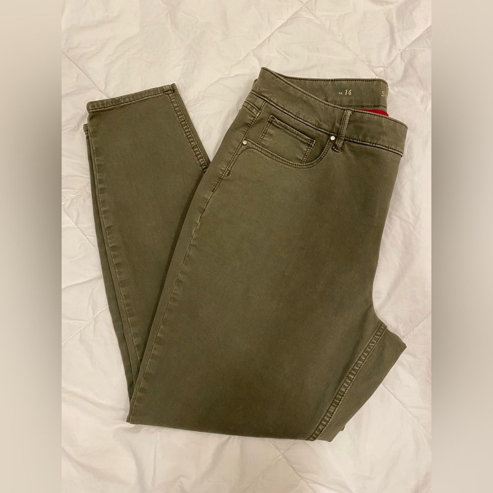 Brand new w/tags, WHBM jeans, green/khaki, size 14